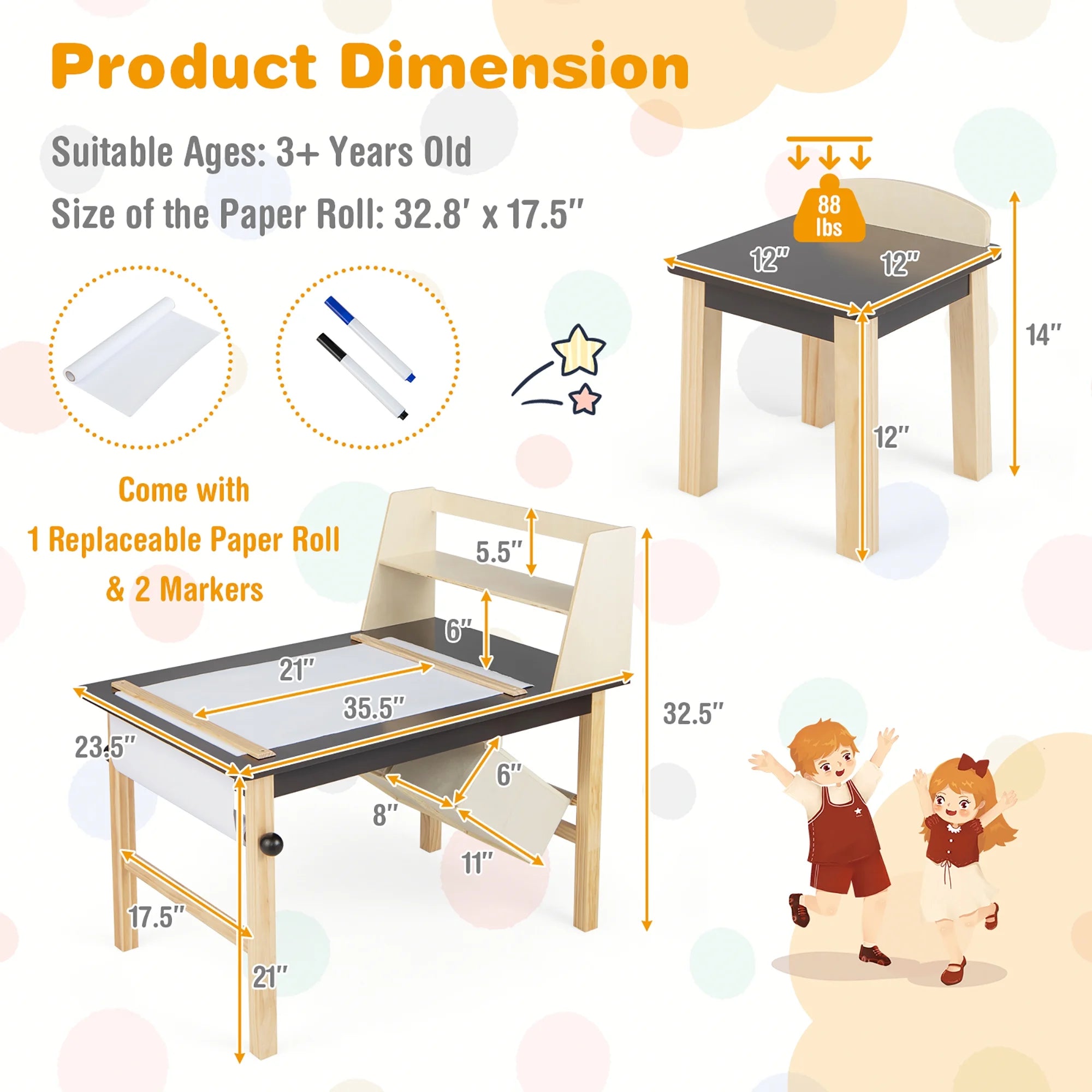Kids Art Table and Chairs Set
